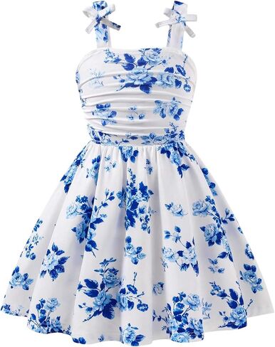 WDIRARA Girl's Floral Ruched Swing Cami Dress Sleeveless Flared A Line Midi Dresses in Kuwait