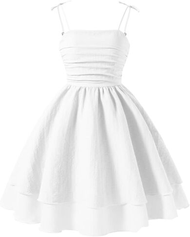 Ohrwurm Girls Summer Spaghetti Straps Smocked Ruched A Line Swing Dress Flowy Double Layered Tween Girl Party Dresses in Saudi Arabia