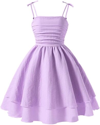 Ohrwurm Girls Summer Spaghetti Straps Smocked Ruched A Line Swing Dress Flowy Double Layered Tween Girl Party Dresses in Saudi Arabia