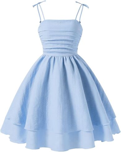 Ohrwurm Girls Summer Spaghetti Straps Smocked Ruched A Line Swing Dress Flowy Double Layered Tween Girl Party Dresses in Saudi Arabia