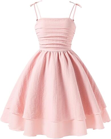Ohrwurm Girls Summer Spaghetti Straps Smocked Ruched A Line Swing Dress Flowy Double Layered Tween Girl Party Dresses in Saudi Arabia