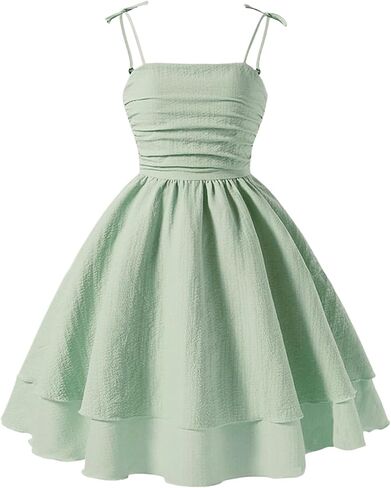 Ohrwurm Girls Summer Spaghetti Straps Smocked Ruched A Line Swing Dress Flowy Double Layered Tween Girl Party Dresses in Saudi Arabia