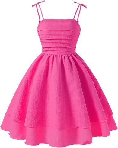 Ohrwurm Girls Summer Spaghetti Straps Smocked Ruched A Line Swing Dress Flowy Double Layered Tween Girl Party Dresses in Saudi Arabia
