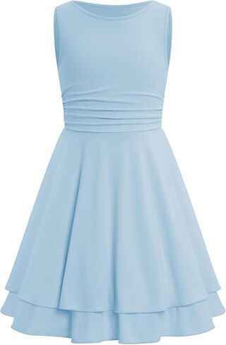 IBTOM CASTLE Girls Sleeveless Dress Teen Ruched Waist Ruffle Layered Flowy Summer Easter Tween Dance Party Dresses 9-15Y in Kuwait