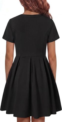 Girls' Casual Short Sleeve Dresses with Pockets，Girl Black Dress for Cute Skater and School Girls Dresses Size 4-14 Years in Saudi Arabia