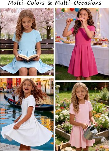 Girls' Casual Short Sleeve Dresses with Pockets，Girl Black Dress for Cute Skater and School Girls Dresses Size 4-14 Years in Saudi Arabia