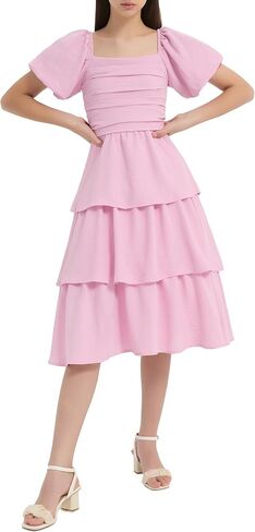 EXARUS Girls Summer Dress Mini/Midi Tween Puff Sleeve Dance Sundress Party Formal Graduation Smocked Flowy Cute Dresses in Kuwait