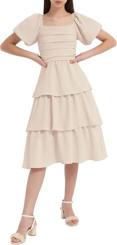 EXARUS Girls Summer Dress Mini/Midi Tween Puff Sleeve Dance Sundress Party Formal Graduation Smocked Flowy Cute Dresses in Kuwait