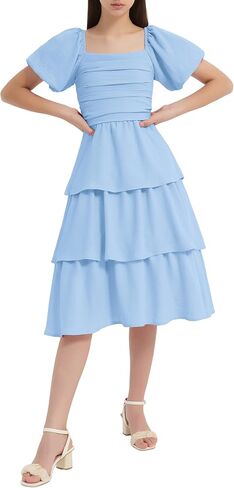 EXARUS Girls Summer Dress Mini/Midi Tween Puff Sleeve Dance Sundress Party Formal Graduation Smocked Flowy Cute Dresses in Kuwait