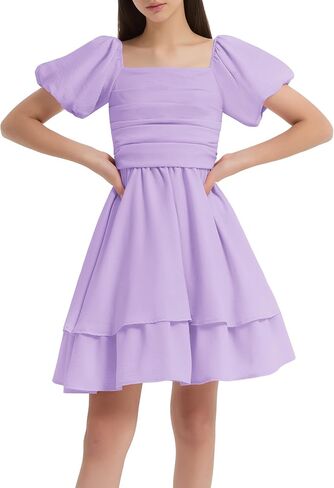 EXARUS Girls Summer Dress Mini/Midi Tween Puff Sleeve Dance Sundress Party Formal Graduation Smocked Flowy Cute Dresses in Kuwait
