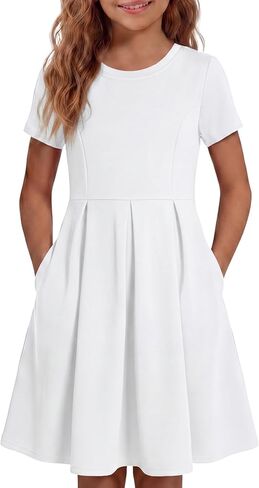 Girls' Casual Short Sleeve Dresses with Pockets，Girl Black Dress for Cute Skater and School Girls Dresses Size 4-14 Years in Saudi Arabia