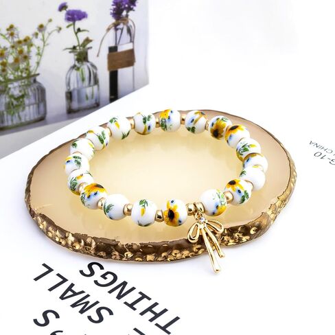 Sunflower Gifts For Women Sunflower Bracelet For Women Girls Bow Charm Bracelet For Female Sunflowers Vintage Bracelets Handmade Stretch Beaded Dainty Bracelets Gifts For Girls Birthday in Kuwait