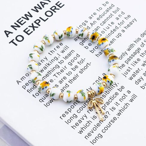 Sunflower Gifts For Women Sunflower Bracelet For Women Girls Bow Charm Bracelet For Female Sunflowers Vintage Bracelets Handmade Stretch Beaded Dainty Bracelets Gifts For Girls Birthday in Kuwait