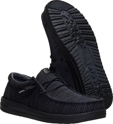 HEYDUDE Men's Wally SE Stretch Sox Slip On Shoe, Black/Black Size 13 | Stretch Mesh | Elastic Laces | Lightweight | Flexible Outsole in Kuwait