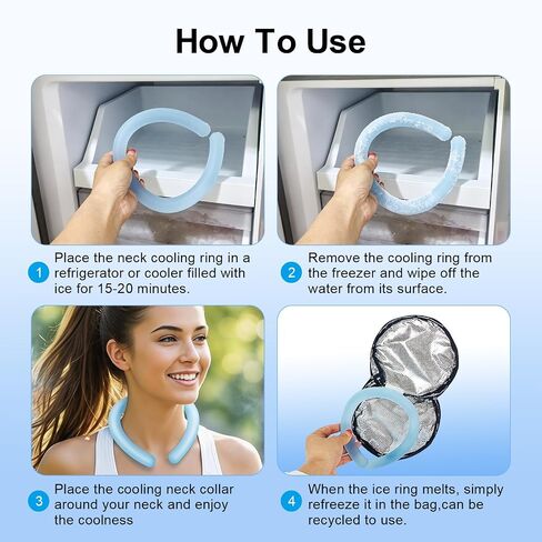 Reusable Neck Cooling Tube 2 Pack with Insulated Bag & Ice Pack – Wearable Neck Cooler for Hot Weather, Outdoor Work, Sports – 4 Times Extended Cooling, Portable Ice Ring for Neck in Kuwait