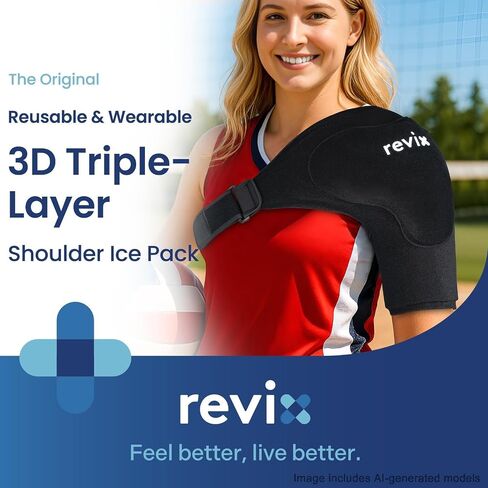 REVIX Triple-Layer Gel Shoulder Ice Pack Wrap for Rotator Cuff, Reusable Ice Pack Shoulder Brace with Extra Removable Coldfocus for 30-Min Long-Lasting Cold Therapy, Soothe Biceps & Muscle Discomfort in Kuwait