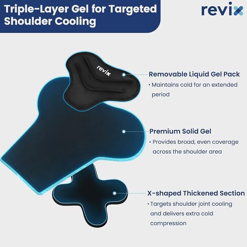 REVIX Triple-Layer Gel Shoulder Ice Pack Wrap for Rotator Cuff, Reusable Ice Pack Shoulder Brace with Extra Removable Coldfocus for 30-Min Long-Lasting Cold Therapy, Soothe Biceps & Muscle Discomfort in Kuwait