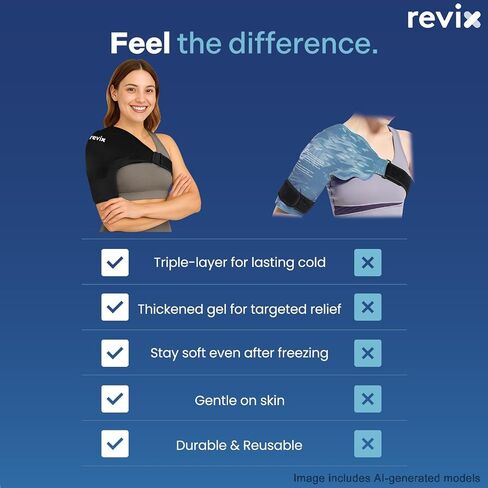 REVIX Triple-Layer Gel Shoulder Ice Pack Wrap for Rotator Cuff, Reusable Ice Pack Shoulder Brace with Extra Removable Coldfocus for 30-Min Long-Lasting Cold Therapy, Soothe Biceps & Muscle Discomfort in Kuwait