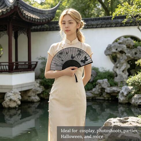 2Pcs Handheld Fan Foldable Folding Hand Fans for Women Dancing Party Cosplay Wedding, Black Frame, Butterfly Pattern in Saudi Arabia