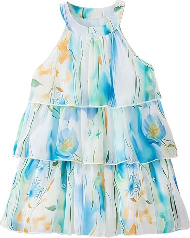 Toddler Girl Casual Halter Sleeveless Chiffon Summer Dress Ruffle Flowy Princess Sundress 4-8 Years in Saudi Arabia