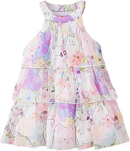 Toddler Girl Casual Halter Sleeveless Chiffon Summer Dress Ruffle Flowy Princess Sundress 4-8 Years in Saudi Arabia