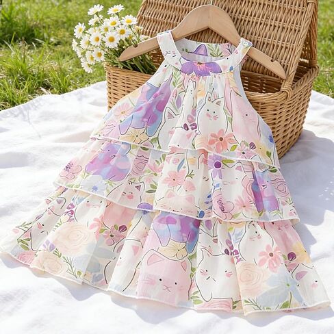 Toddler Girl Casual Halter Sleeveless Chiffon Summer Dress Ruffle Flowy Princess Sundress 4-8 Years in Saudi Arabia