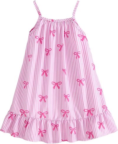GORGLITTER Girl's Bow Striped Dress Summer Cute Beach Vacation Ruffle Sleeveless Skater Strappy A Line Mini Dresses in Kuwait