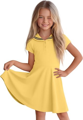 Girl's Sailor Collar Dress Kids Summer Short Sleeve Skater with Pockets Nautical Flowy Dress 5-14 Years in Saudi Arabia
