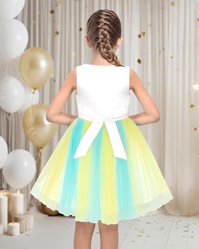 Sunny Fashion Girls Dress Sleeveless Pink Pleated Tulle Geometric Pattern Party Wedding Casual Dress in Kuwait