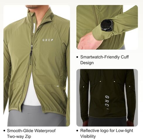 GRC Cycling Bike Jackets for Men, Packable Rain Jackets with Two-way Zipper, Waterproof Reflective Windbreaker for Outdoor in Saudi Arabia