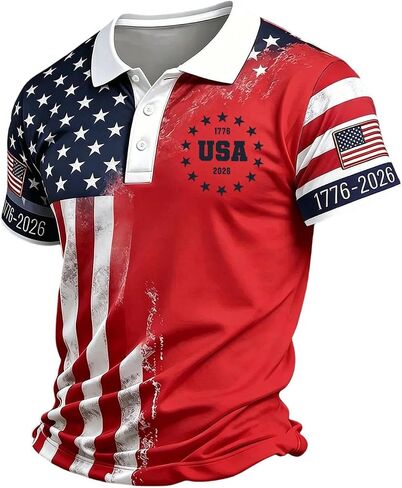 Mens Golf Polo 250 Years Shirt Quick Dry Mesh Short Sleeve Patriotic Independent Day Celebration Party Top in Kuwait