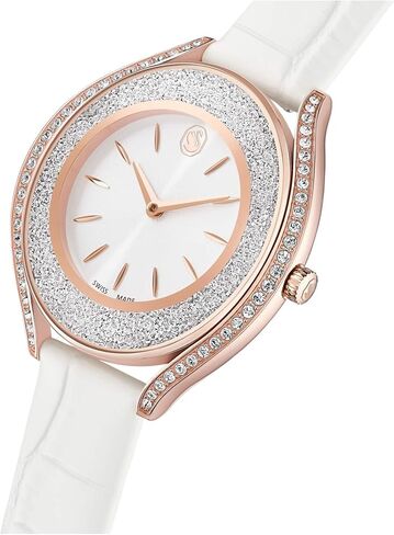 Swarovski Crystalline Aura Watch, Swiss Made, Leather Strap, White, Rose Gold-Tone Finish in Kuwait