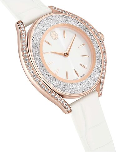 Swarovski Crystalline Aura Watch, Swiss Made, Leather Strap, White, Rose Gold-Tone Finish in Kuwait