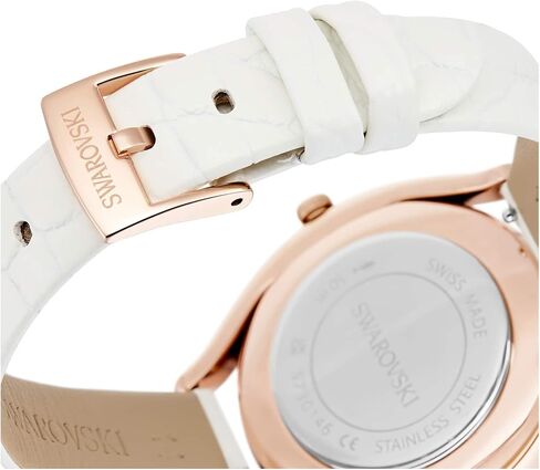 Swarovski Crystalline Aura Watch, Swiss Made, Leather Strap, White, Rose Gold-Tone Finish in Kuwait