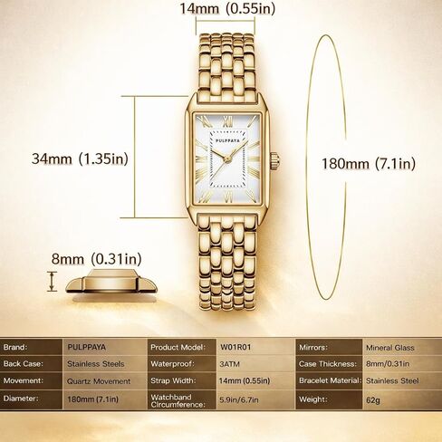 Gold Watch for Women, Small Dainty Vintage Luxury Watches, Reloj para Mujer, Waterproof Rectangle Woman Mini Watch in Saudi Arabia