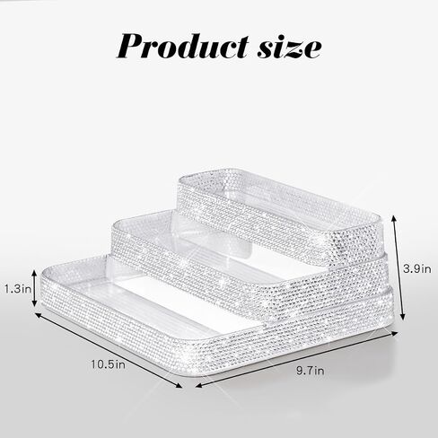 Bling Perfume Organizer Three-Tiered Shelf, Sparkle Perfume Lotion Skincare Stand, Shiny Spice Vitamins Bottles Holder, Glitter Sturdy Rack for Bathroom Countertop Cabinet Storage in Saudi Arabia