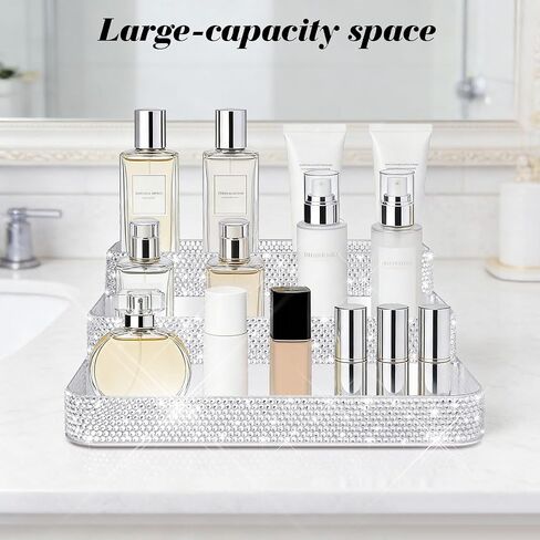 Bling Perfume Organizer Three-Tiered Shelf, Sparkle Perfume Lotion Skincare Stand, Shiny Spice Vitamins Bottles Holder, Glitter Sturdy Rack for Bathroom Countertop Cabinet Storage in Saudi Arabia