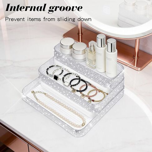 Bling Perfume Organizer Three-Tiered Shelf, Sparkle Perfume Lotion Skincare Stand, Shiny Spice Vitamins Bottles Holder, Glitter Sturdy Rack for Bathroom Countertop Cabinet Storage in Saudi Arabia