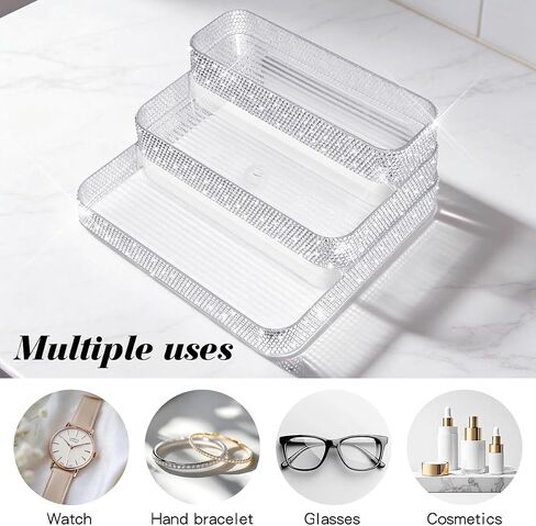 Bling Perfume Organizer Three-Tiered Shelf, Sparkle Perfume Lotion Skincare Stand, Shiny Spice Vitamins Bottles Holder, Glitter Sturdy Rack for Bathroom Countertop Cabinet Storage in Saudi Arabia