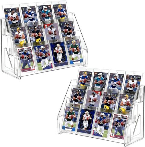 KEYIDE 2 Pack Trading Card Display Stand, Vertical Sports Card Holder Shelf Fits Most Graded Card Slabs, Toploaders and Standard Cards, Tabletop Display (4 Tier) in Saudi Arabia