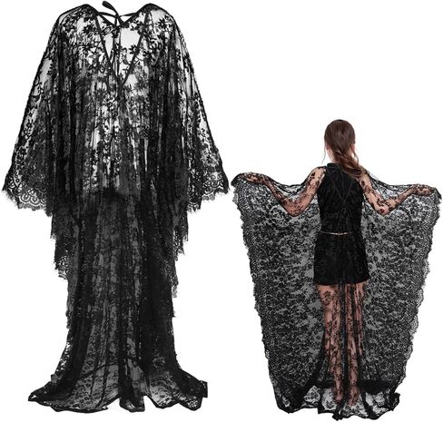 فستان قفطان من الدانتيل من Boho Witch، بيكيني ملابس السباحة للشاطئ، غطاء شفاف شفاف من خلال زي الهالوين للأمومة للنساء in Kuwait