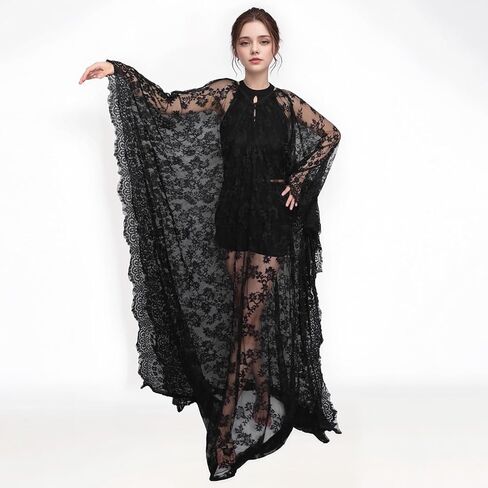 فستان قفطان من الدانتيل من Boho Witch، بيكيني ملابس السباحة للشاطئ، غطاء شفاف شفاف من خلال زي الهالوين للأمومة للنساء in Kuwait