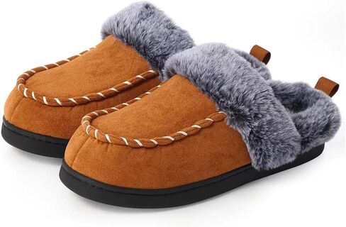 Sunporx Men’s House Slippers Breathable Moccasins Slip on Warm Fuzzy Comfy Memory Foam Wide Widths Bedroom Outdoor Slippers in Saudi Arabia