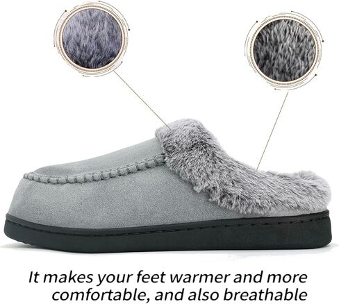 Sunporx Men’s House Slippers Breathable Moccasins Slip on Warm Fuzzy Comfy Memory Foam Wide Widths Bedroom Outdoor Slippers in Saudi Arabia