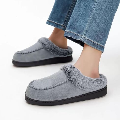 Sunporx Men’s House Slippers Breathable Moccasins Slip on Warm Fuzzy Comfy Memory Foam Wide Widths Bedroom Outdoor Slippers in Saudi Arabia
