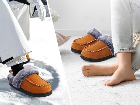 Sunporx Men’s House Slippers Breathable Moccasins Slip on Warm Fuzzy Comfy Memory Foam Wide Widths Bedroom Outdoor Slippers in Saudi Arabia