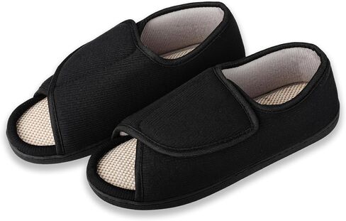 TIESTRA Men's Diabetic Open Toe House Slippers,Breathable Linen Memory Foam Cushion Sandals,Adjustable Edema Swollen Feet Comfort Slip-on Shoes,Indoor Outdoor Home Casual Wear in Saudi Arabia