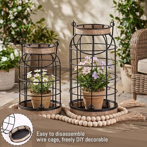 MATAHUM Rustic Farmhouse Decorative Lanterns Set of 2, Boho Lanterns with Candles and Wood Beads, Lantern Decor for Living Room Patio Porch Fireplace Kitchen Dining Table Centerpiece in Saudi Arabia