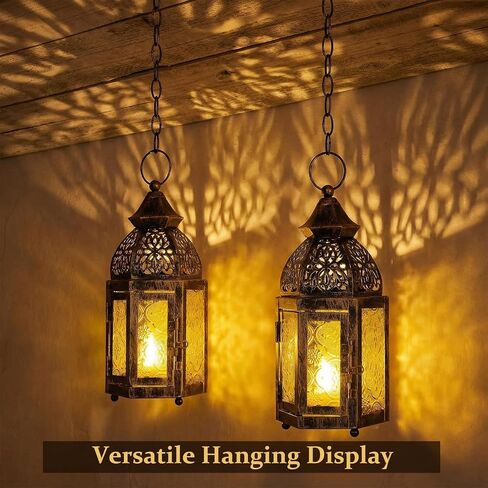 IMAGE Moroccan Hanging Candle Lanterns, 8.3x4 Inch Moroccan Birdcage Holders with Glass Creative Indoor/Outdoor Lighting for Wedding, Ramadan, Christmas, Patio, Garden, Home Tabletop Decor in Saudi Arabia
