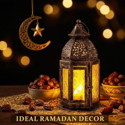 IMAGE Moroccan Hanging Candle Lanterns, 8.3x4 Inch Moroccan Birdcage Holders with Glass Creative Indoor/Outdoor Lighting for Wedding, Ramadan, Christmas, Patio, Garden, Home Tabletop Decor in Saudi Arabia